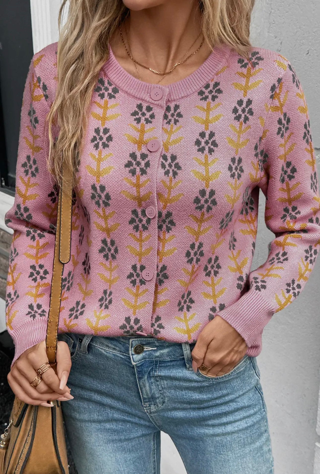 Pink Floral Button Down sweater